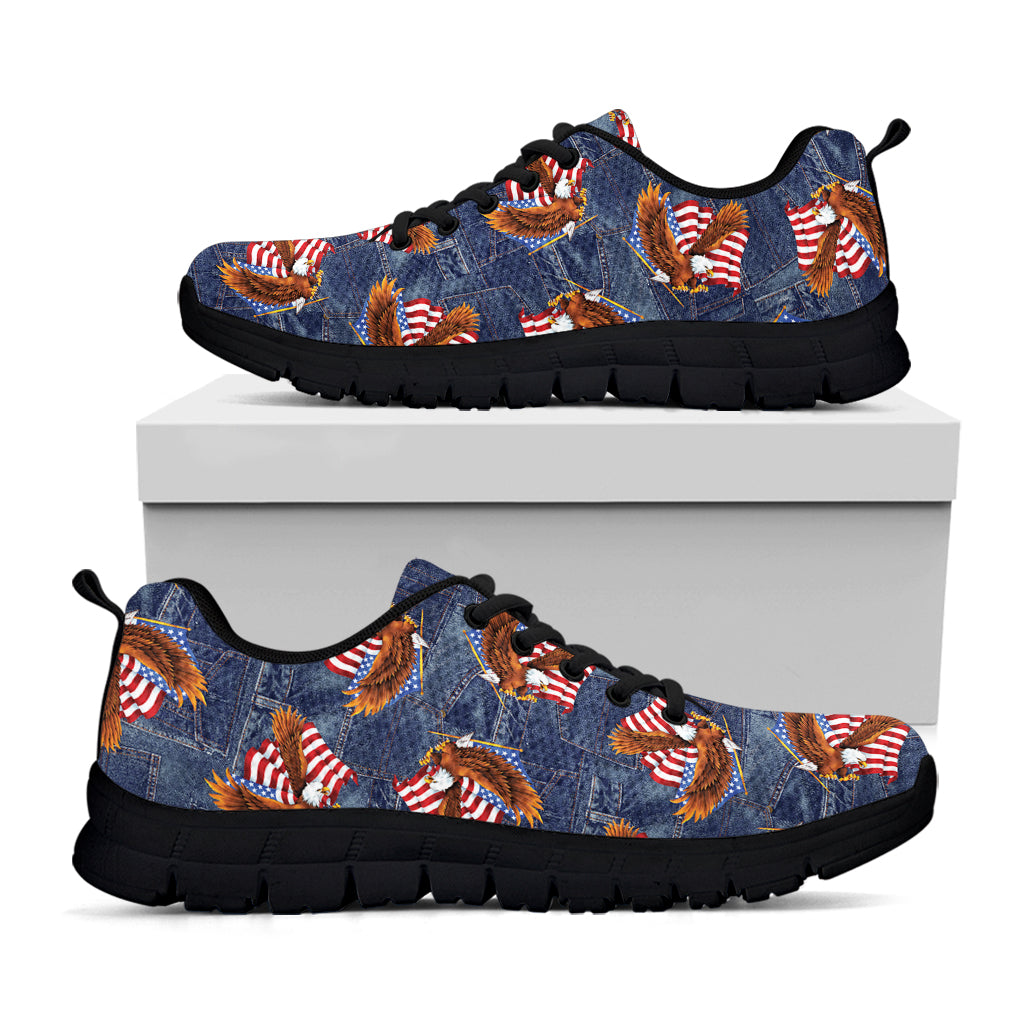 Denim American Eagle Pattern Print Black Running Shoes