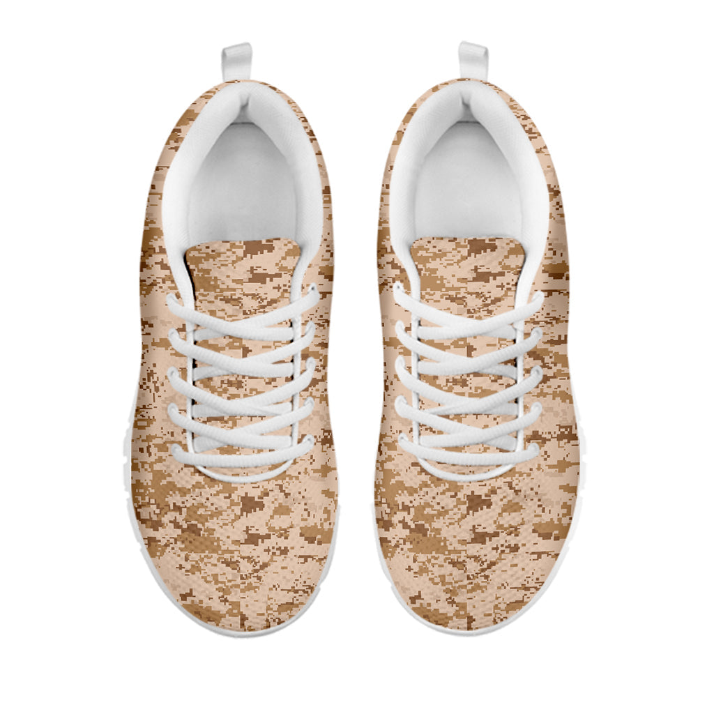 Desert Digital Camo Pattern Print White Running Shoes