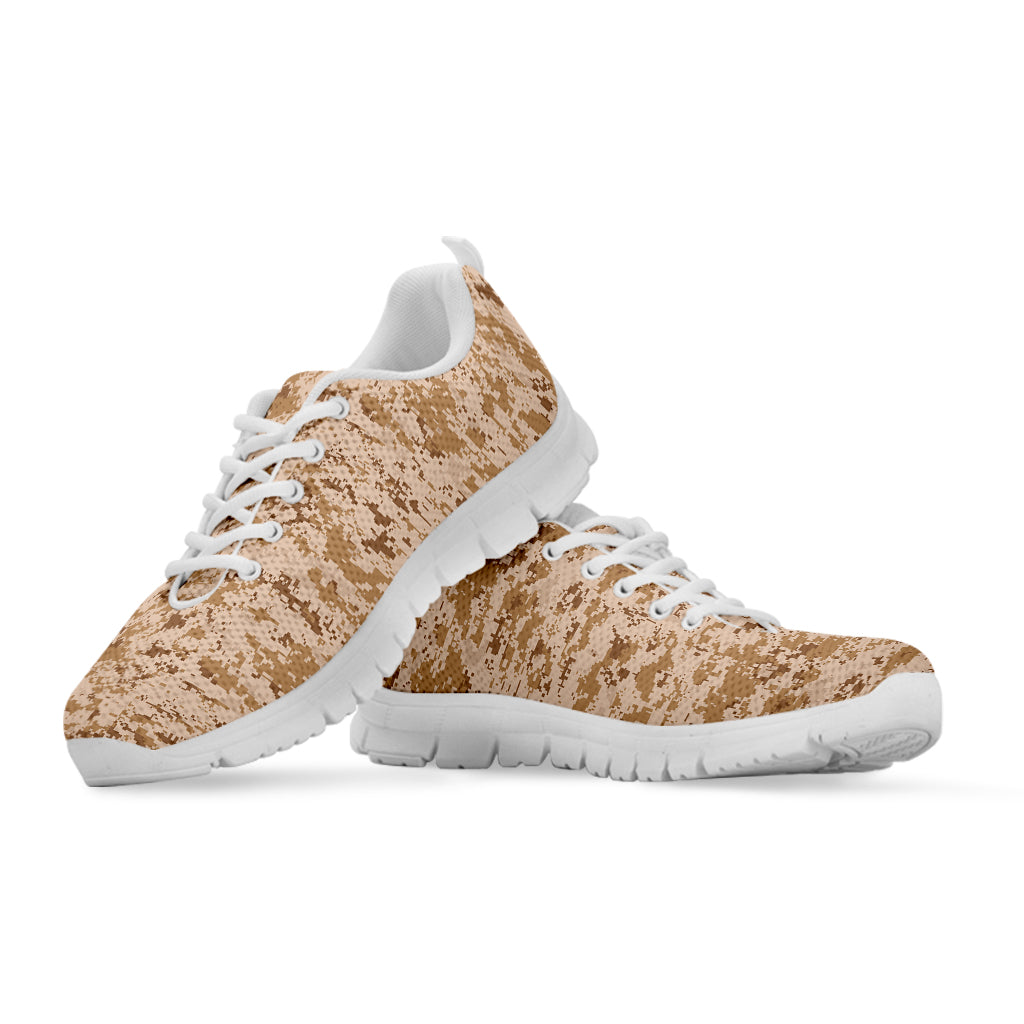 Desert Digital Camo Pattern Print White Running Shoes