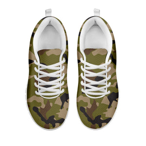 Desert Green Camouflage Print White Running Shoes