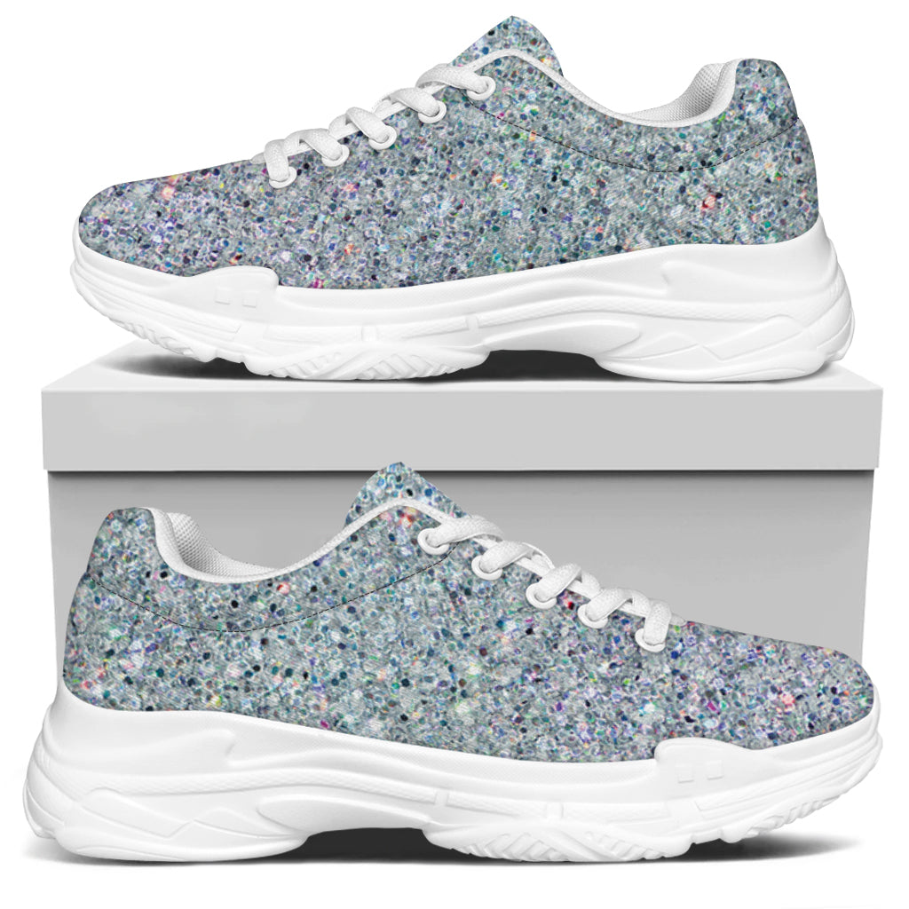 Diamond (NOT Real) Glitter Print White Chunky Shoes