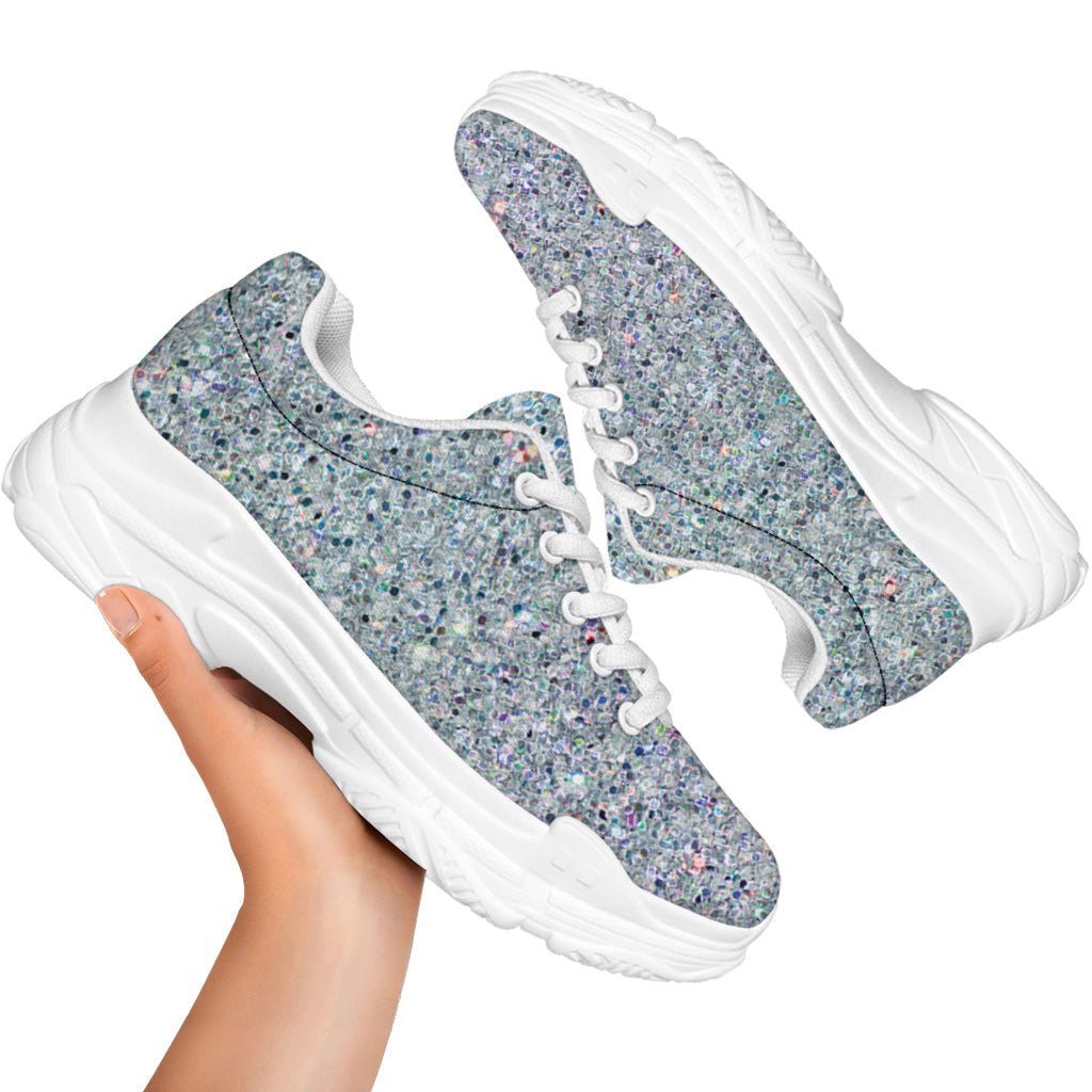 Diamond (NOT Real) Glitter Print White Chunky Shoes