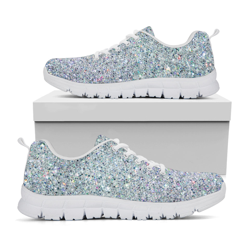 Diamond (NOT Real) Glitter Print White Running Shoes