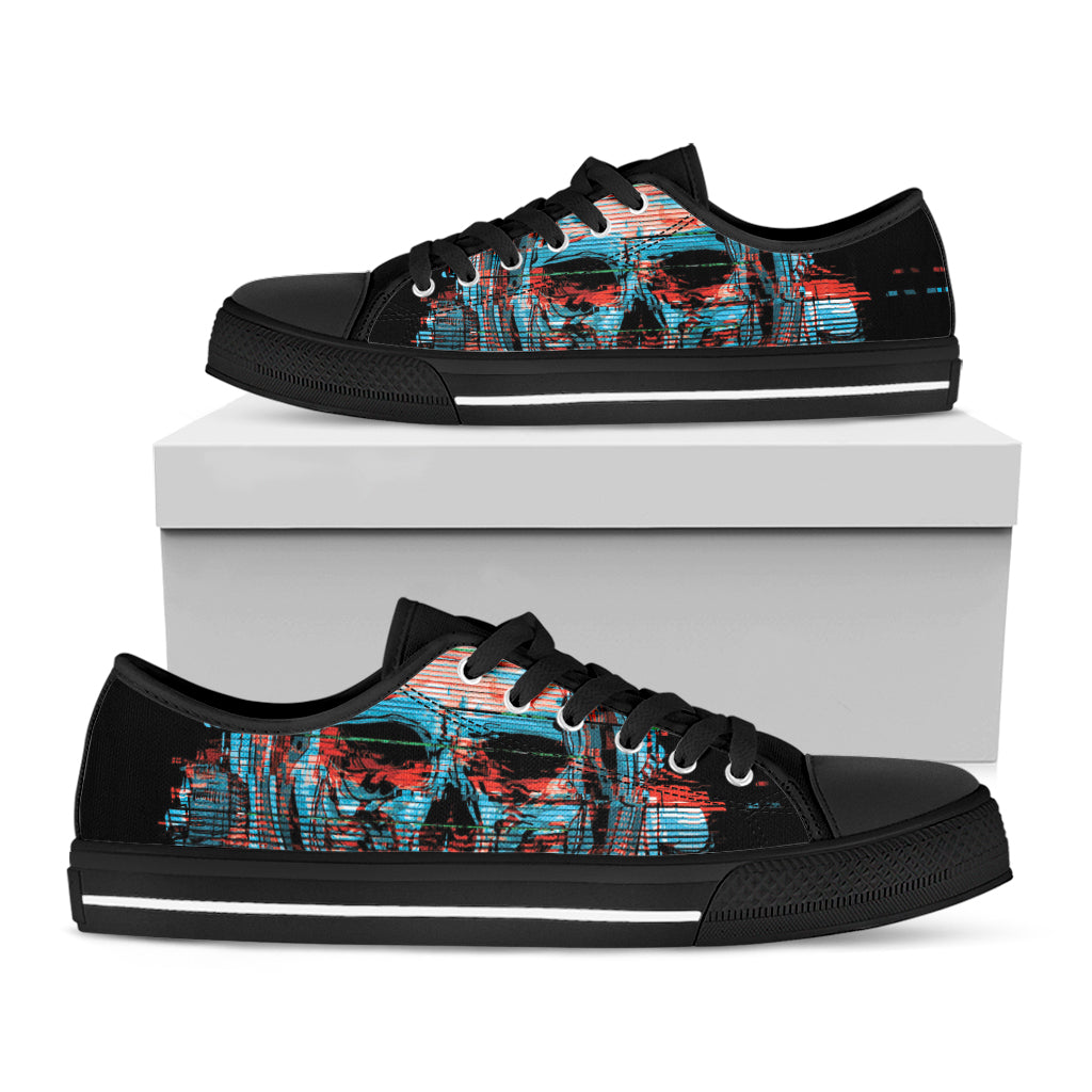 Digital Glitch Astronaut Skull Print Black Low Top Sneakers