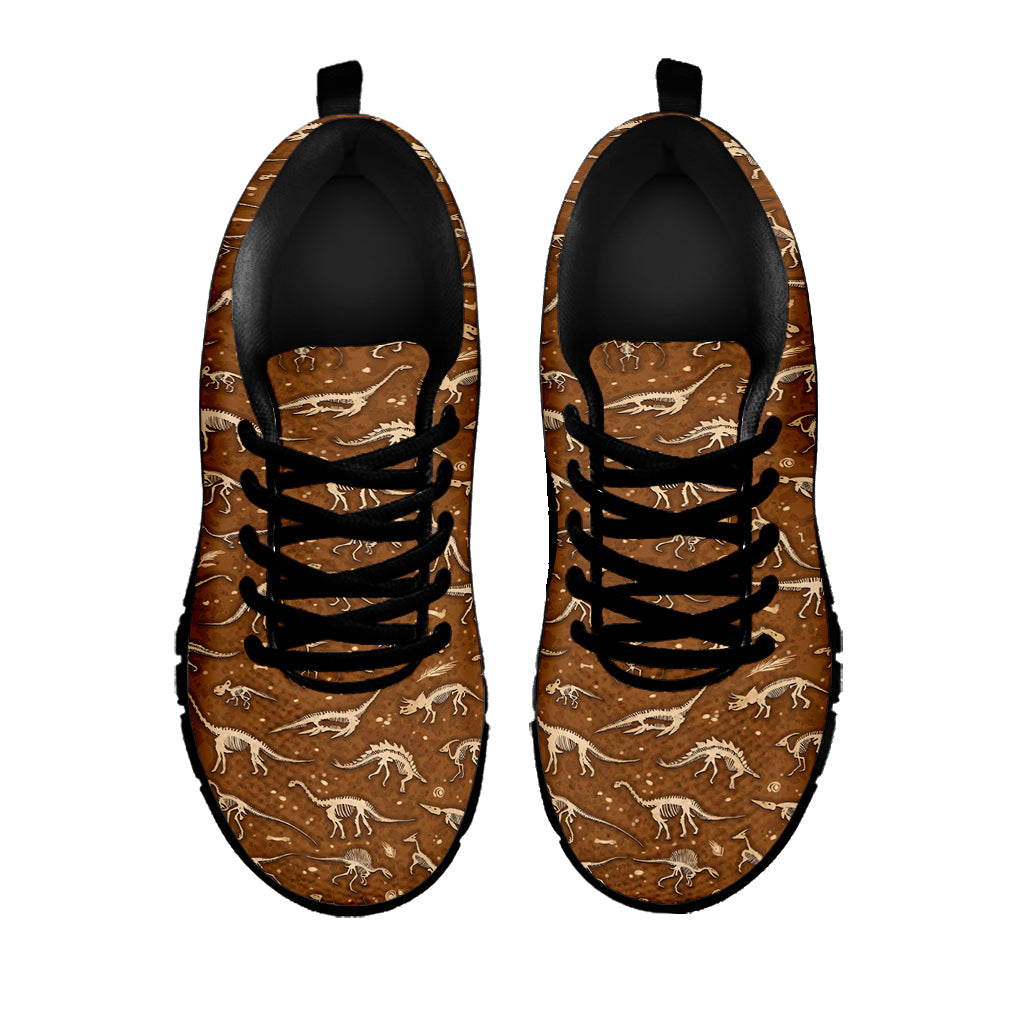 Dino Skeleton Fossil Pattern Print Black Running Shoes
