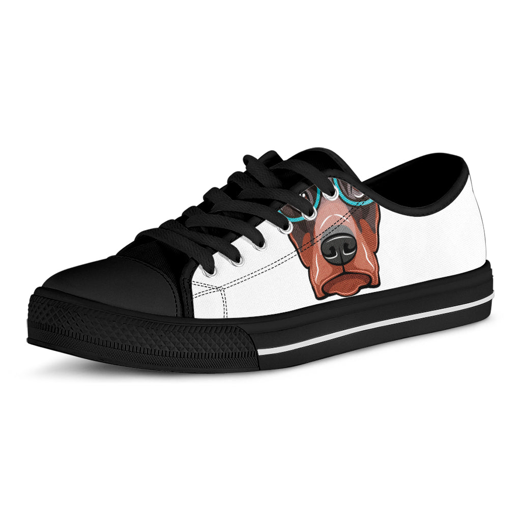 Dobermann With Glasses Print Black Low Top Sneakers
