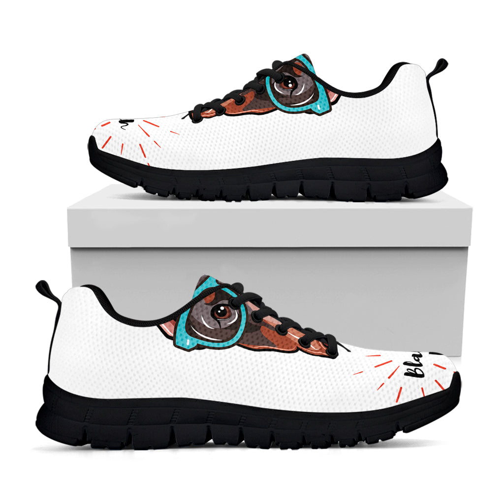 Dobermann With Glasses Print Black Running Shoes