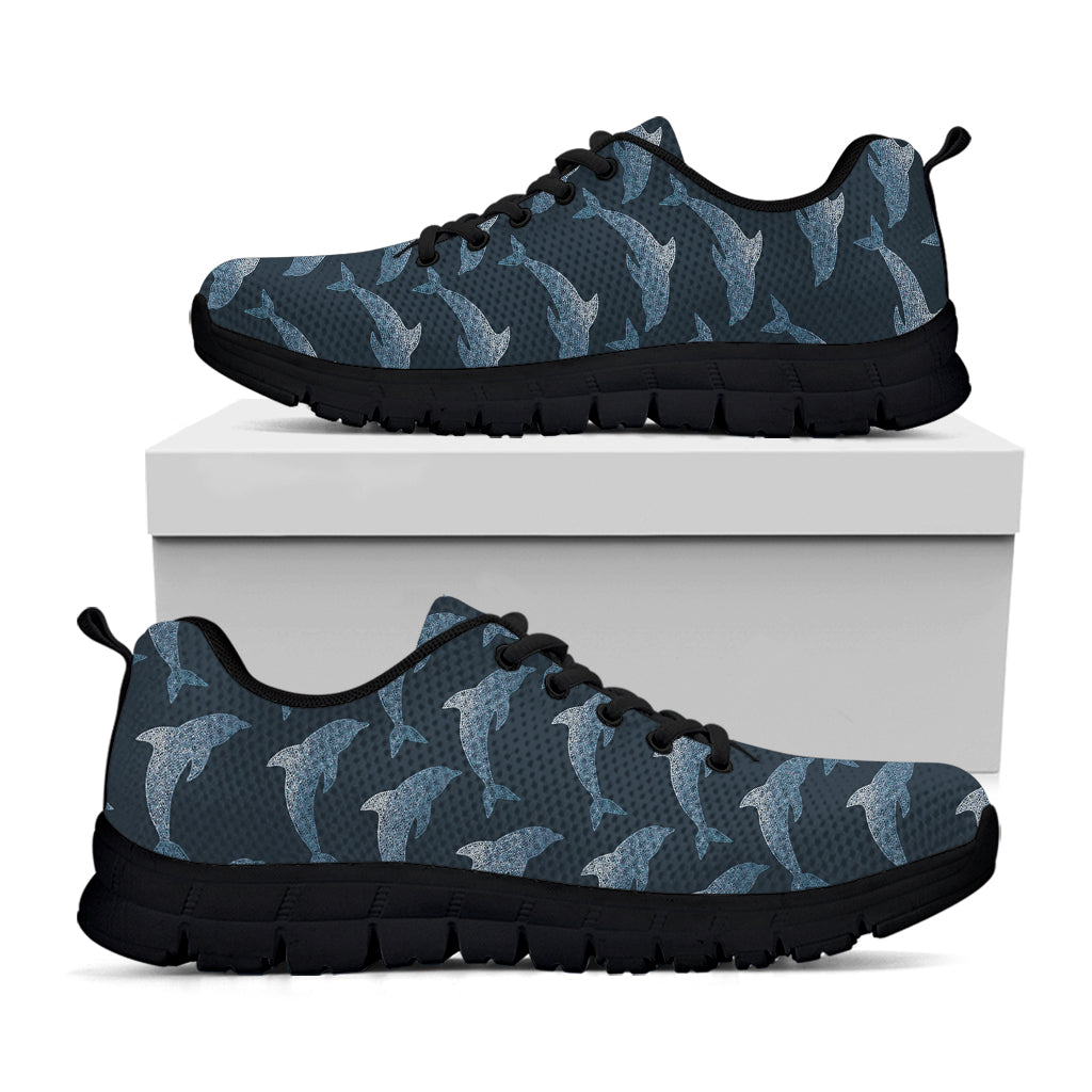 Dolphin Dot Pattern Print Black Running Shoes