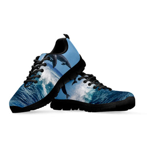 Dolphins Jumping Over Waves Print Black Running Shoes