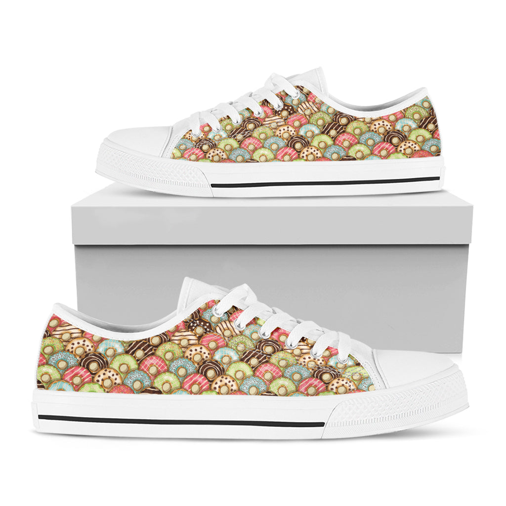 Donuts Pattern Print White Low Top Sneakers