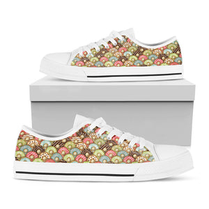 Donuts Pattern Print White Low Top Sneakers