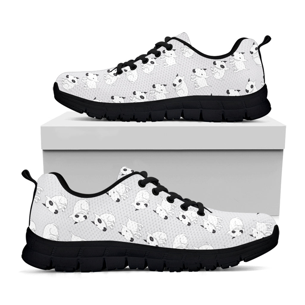 Doodle Bull Terrier Pattern Print Black Running Shoes