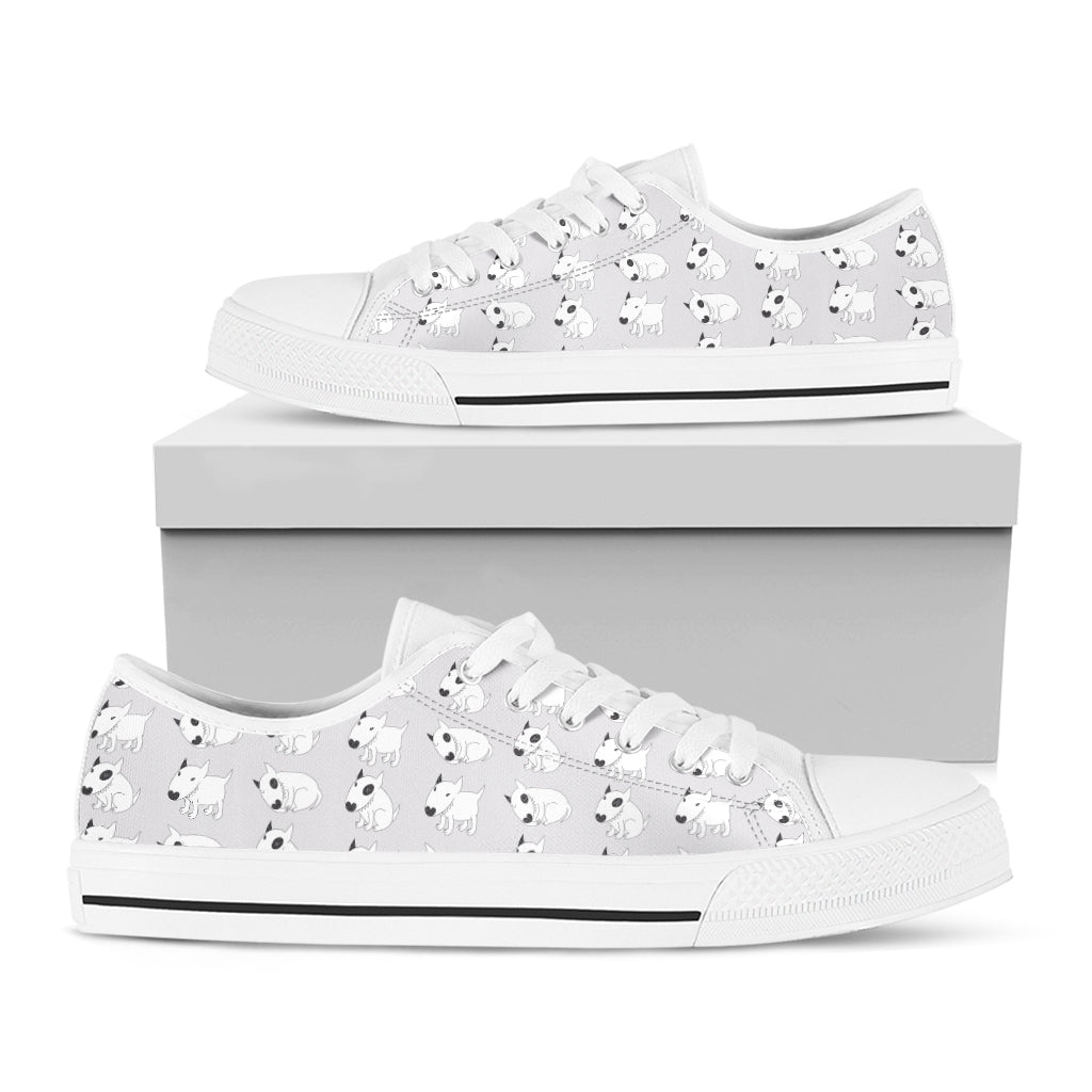 Doodle Bull Terrier Pattern Print White Low Top Sneakers