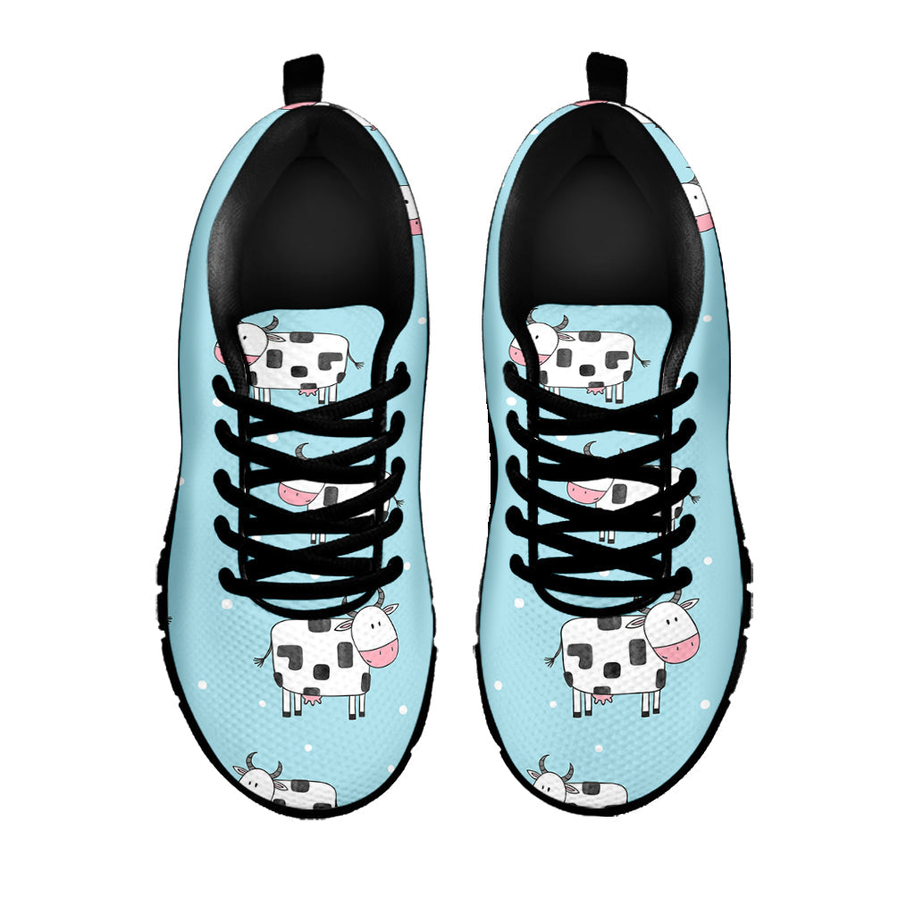 Doodle Cow Pattern Print Black Running Shoes