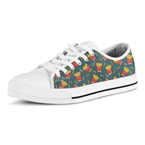 Doodle French Fries Pattern Print White Low Top Sneakers