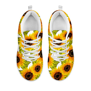 Doodle Sunflower Pattern Print White Running Shoes