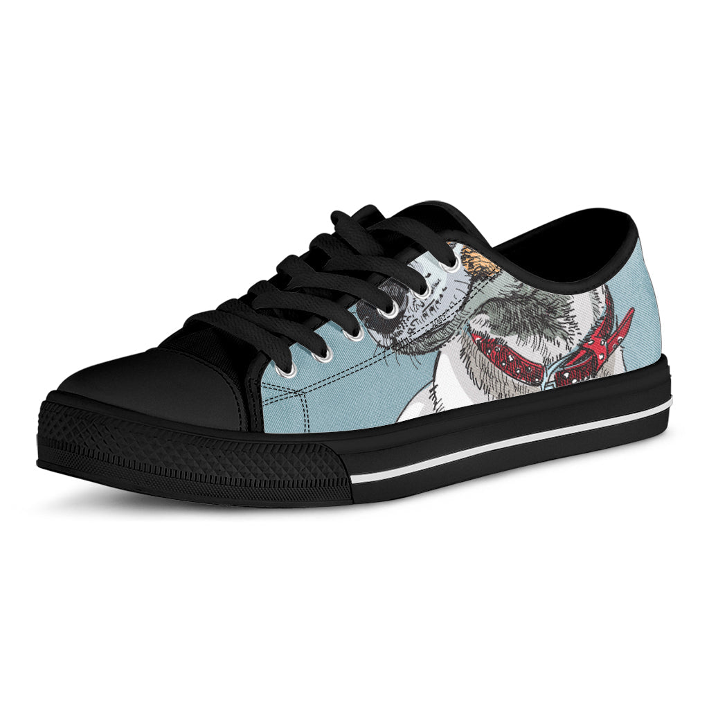 Drawing Jack Russell Terrier Print Black Low Top Sneakers