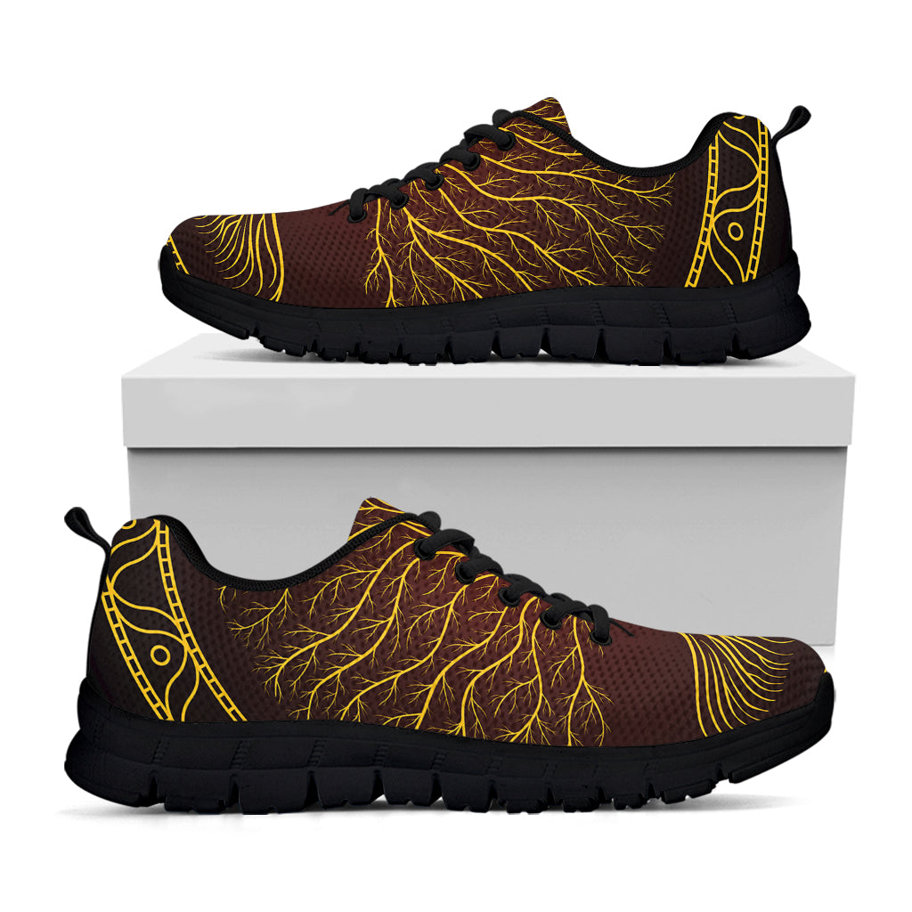 Druidic Yggdrasil Tree Print Black Running Shoes