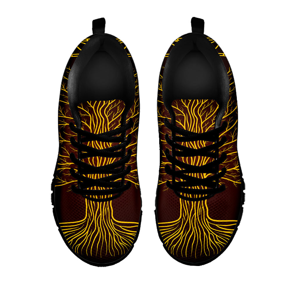 Druidic Yggdrasil Tree Print Black Running Shoes