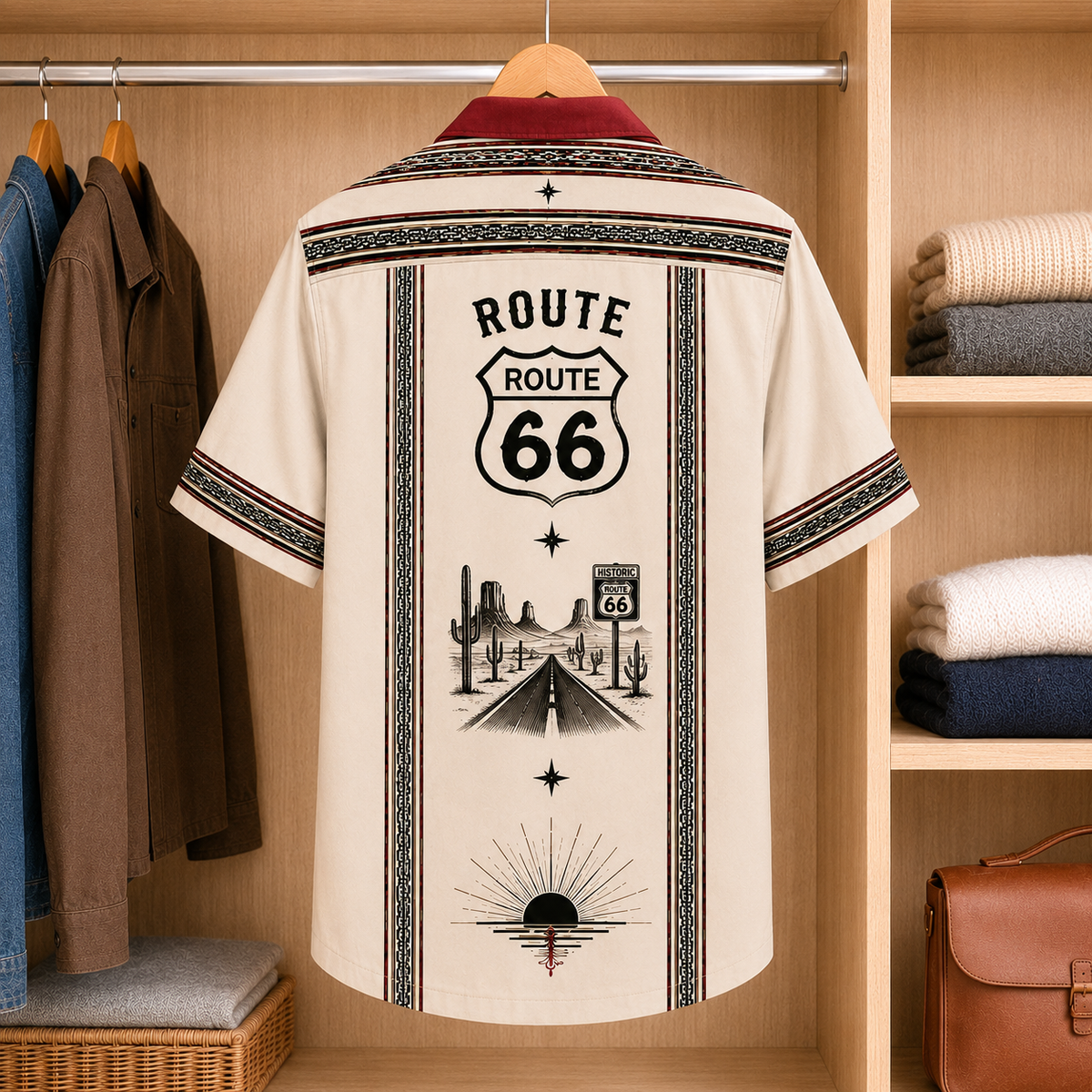Route 66 Luxury Design Hawaiian Shirt Mexican Inspired Hawaiian Shirt White Version