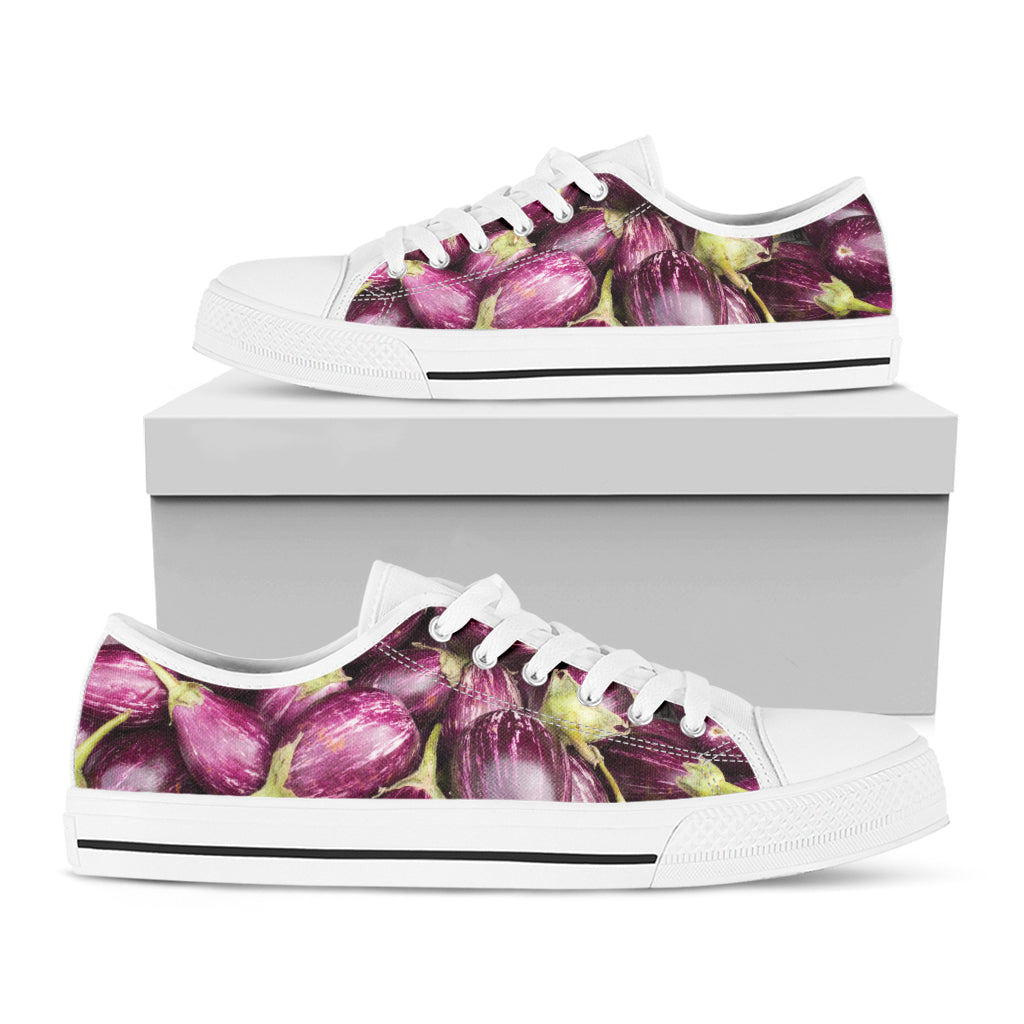 Eggplant Print White Low Top Sneakers
