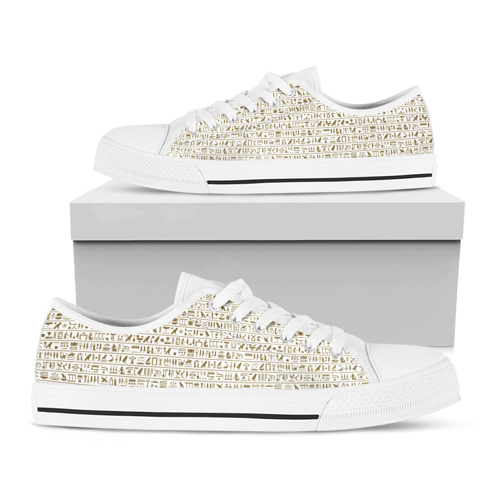 Egypt Hieroglyphs Pattern Print White Low Top Sneakers