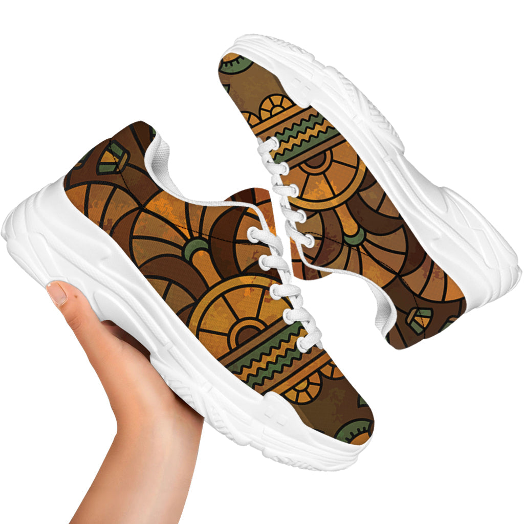 Egyptian Ethnic Pattern Print White Chunky Shoes