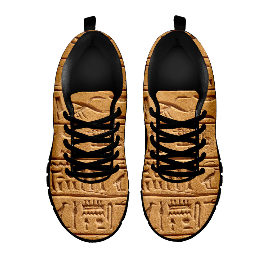 Egyptian Hieroglyphs Print Black Running Shoes