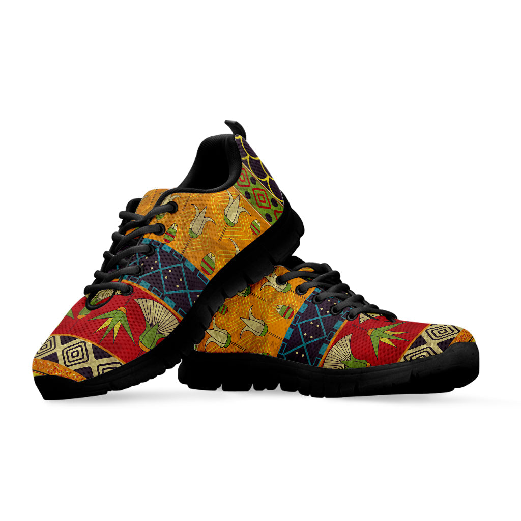 Egyptian Tribal Pattern Print Black Running Shoes