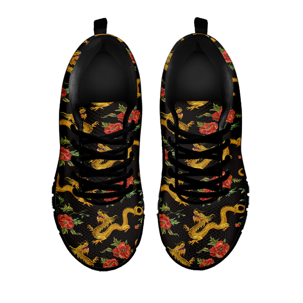 Embroidery Chinese Dragon Pattern Print Black Running Shoes