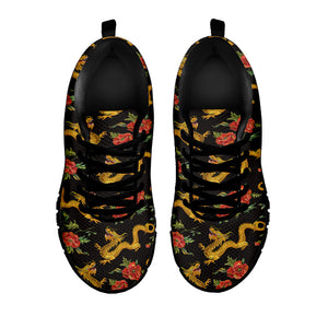 Embroidery Chinese Dragon Pattern Print Black Running Shoes