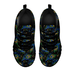 Embroidery Peacock Feather Print Black Running Shoes