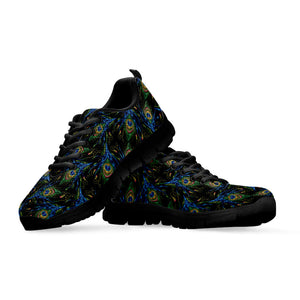 Embroidery Peacock Feather Print Black Running Shoes