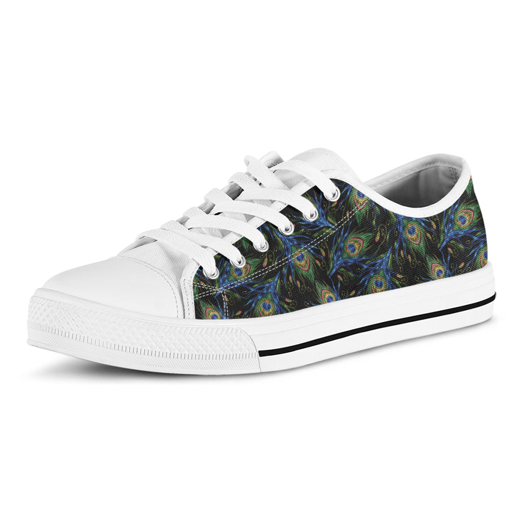 Embroidery Peacock Feather Print White Low Top Sneakers