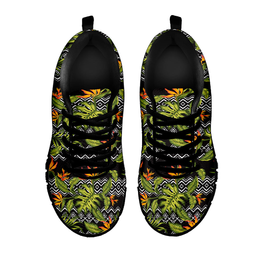 Ethnic Bird Of Paradise Pattern Print Black Running Shoes