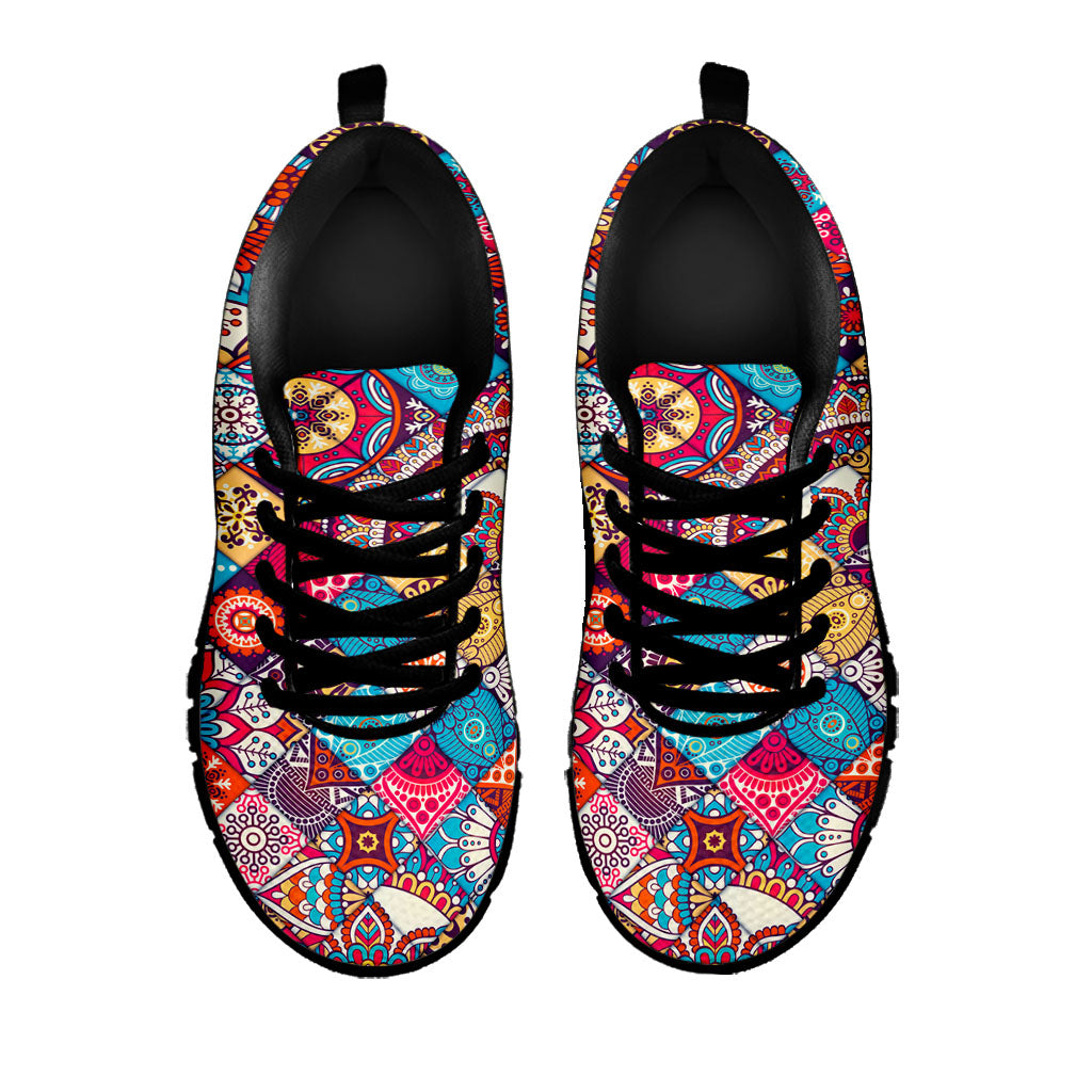 Ethnic Bohemian Mandala Pattern Print Black Running Shoes