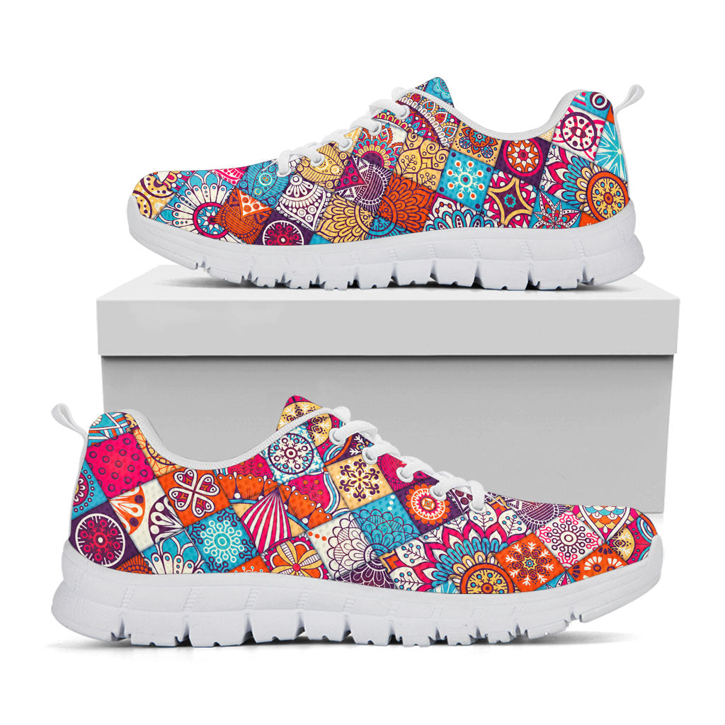 Ethnic Bohemian Mandala Pattern Print White Running Shoes