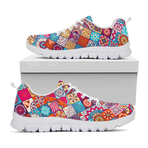 Ethnic Bohemian Mandala Pattern Print White Running Shoes