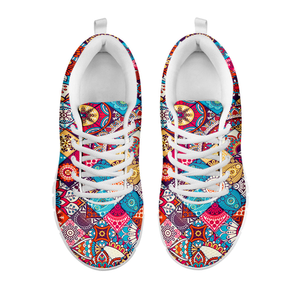 Ethnic Bohemian Mandala Pattern Print White Running Shoes