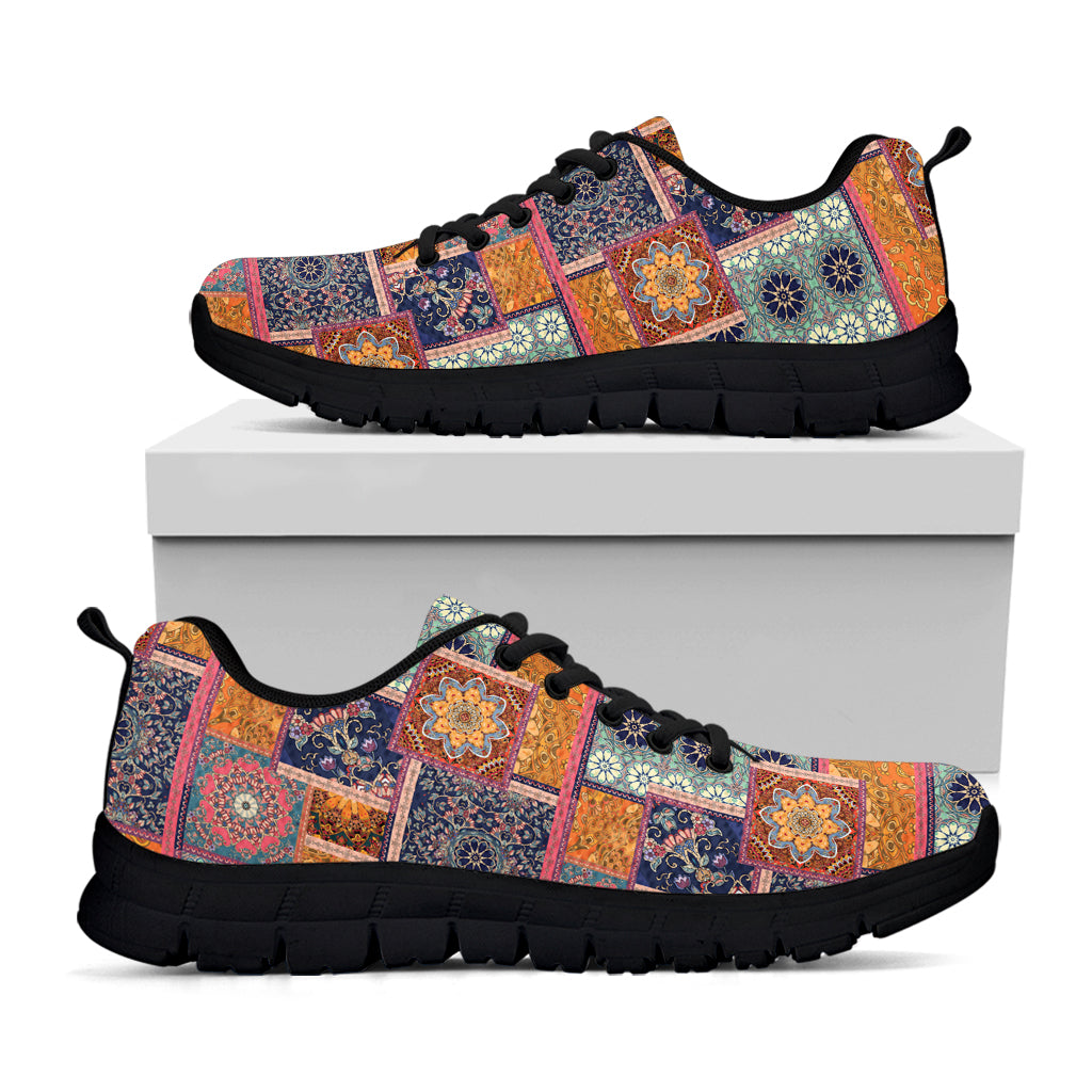 Ethnic Floral Patchwork Pattern Print Black Running Shoes