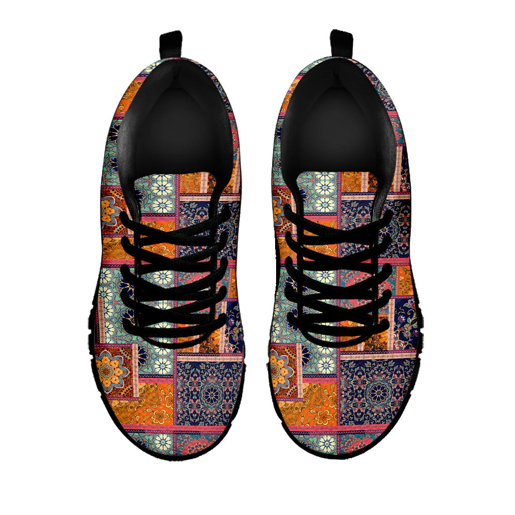 Ethnic Floral Patchwork Pattern Print Black Running Shoes