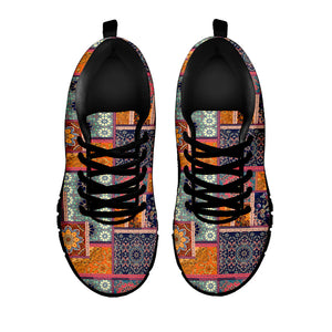 Ethnic Floral Patchwork Pattern Print Black Running Shoes