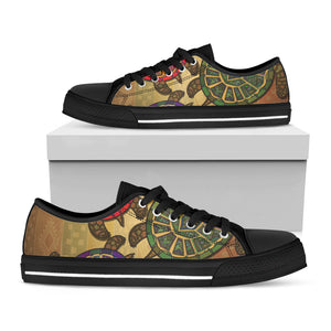 Ethnic Sea Turtles Print Black Low Top Sneakers