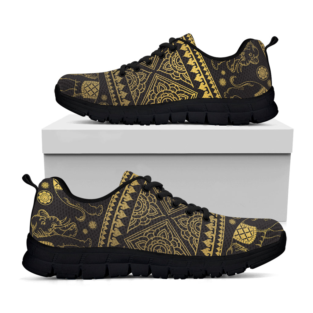 Ethnic Thai Elephant Pattern Print Black Running Shoes