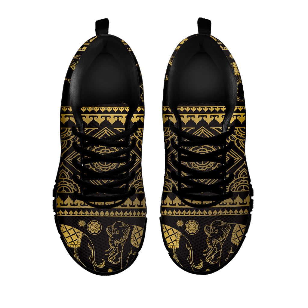 Ethnic Thai Elephant Pattern Print Black Running Shoes