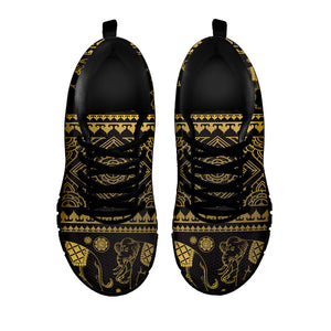 Ethnic Thai Elephant Pattern Print Black Running Shoes
