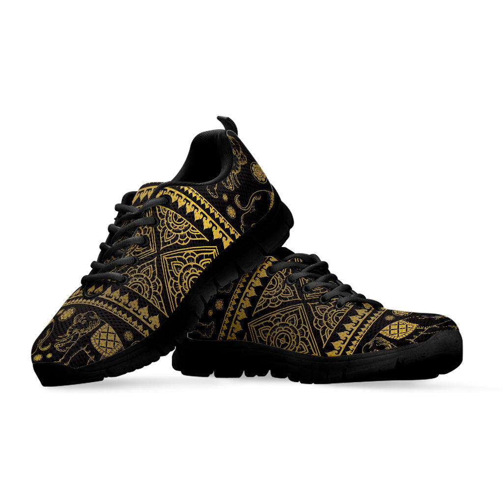 Ethnic Thai Elephant Pattern Print Black Running Shoes