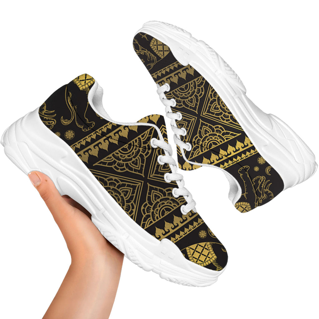 Ethnic Thai Elephant Pattern Print White Chunky Shoes