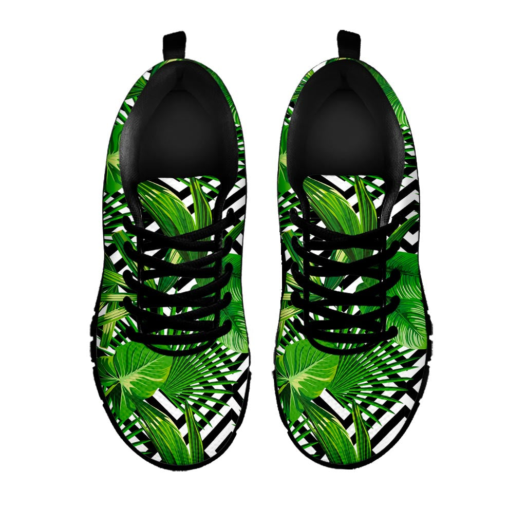 Exotic Tropical Leaves Pattern Print Black Running Shoes