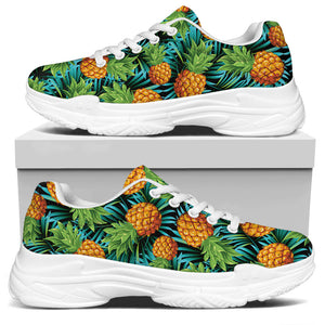 Exotic Tropical Pineapple Pattern Print White Chunky Shoes